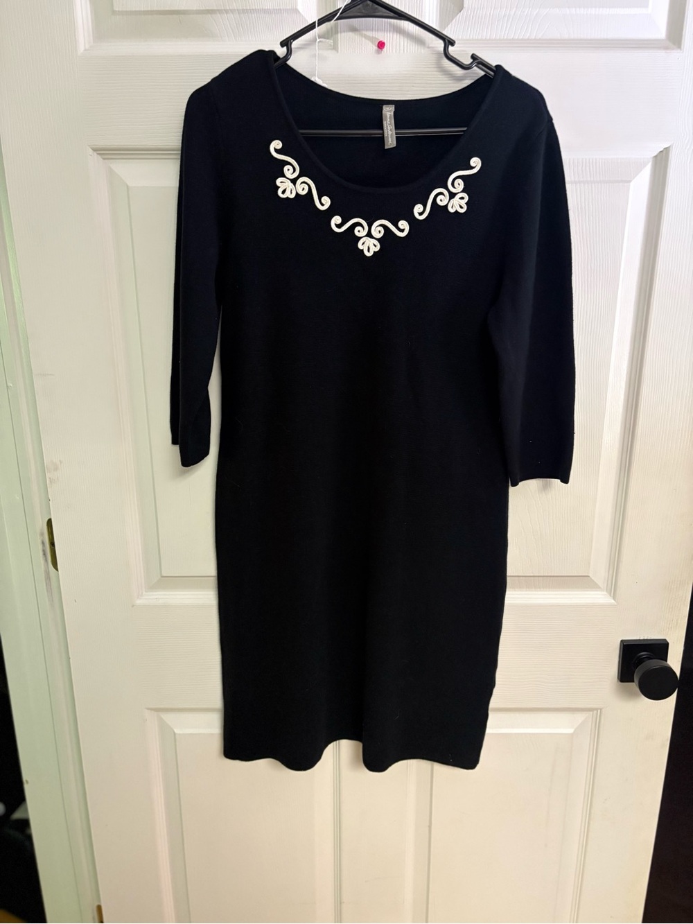 Hanna Andersson Black Combed cotton Dress with White Embroidered Neckline